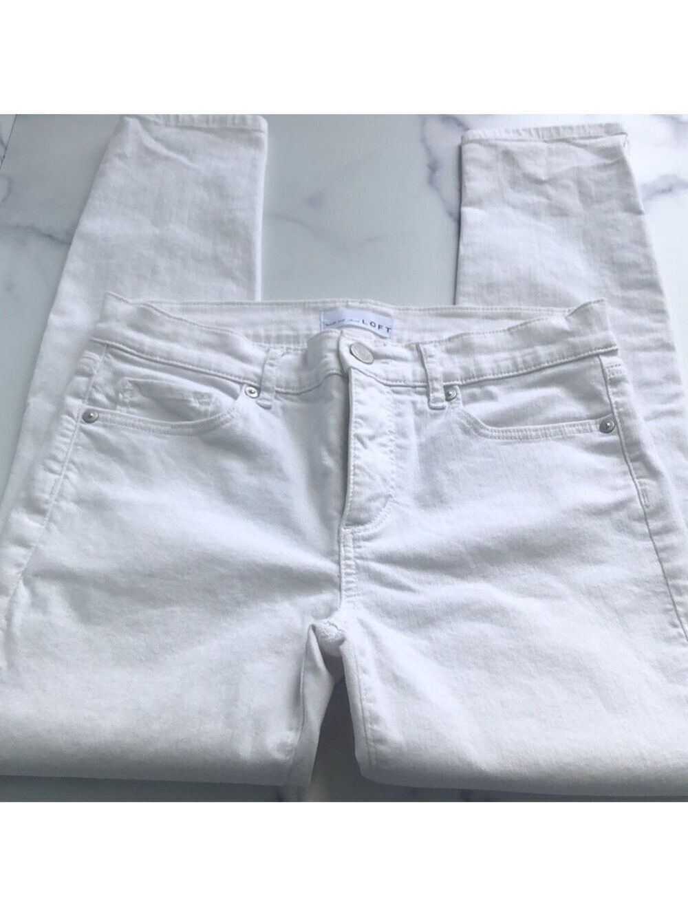 Loft Mid Rise Skinny Jeans in White Size 27 - Picture 9 of 10